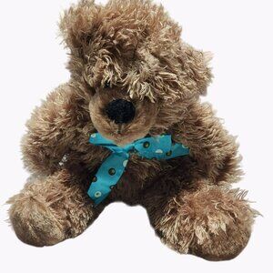 Dan Dee Teddy Bear 14 inch Brown Blue Polka Dot Bow Plush Stuffed Animal Toy